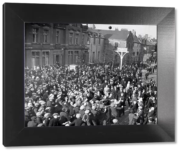 A scene from the Chester-le-Street annual Shrovetide football match in 1929