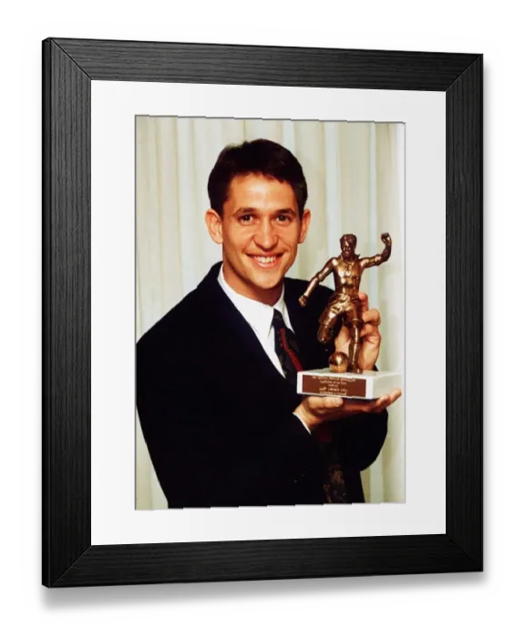 Framed Print : Gary Lineker shows off his player of the year trophy May 1992