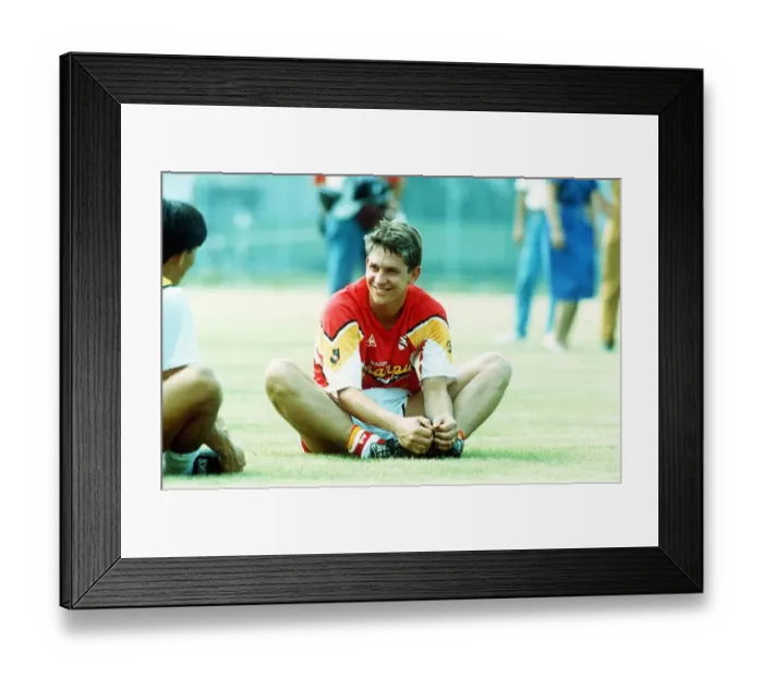 Framed Print : Footballer Gary Lineker in Japan training for his new club Grampus Eight July 1992 Framed Print : Footballer Gary Lineker in Japan training for his new club Grampus Eight July 1992
