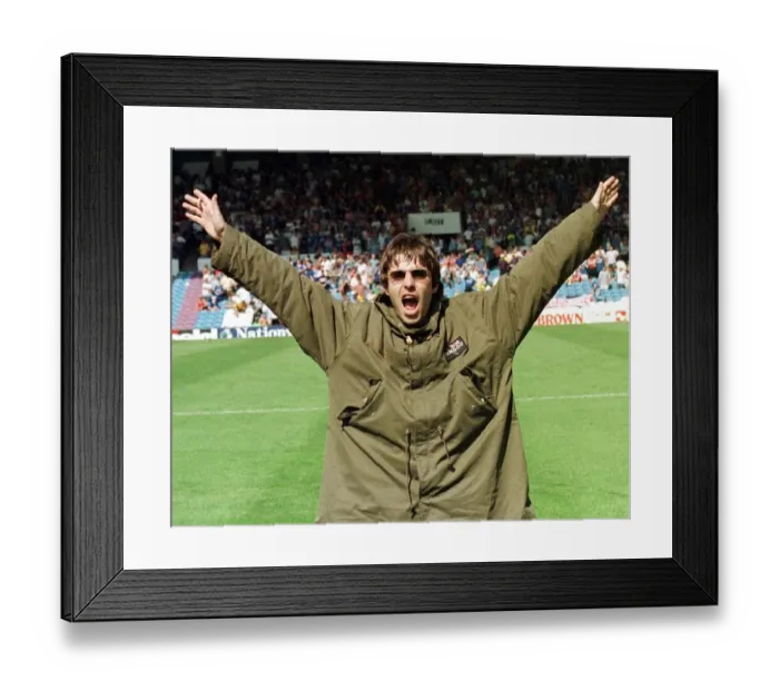Framed Print : Liam Gallagher at Maine Road football ground August 1997 to watch the Manchester City v Framed Print : Liam Gallagher at Maine Road football ground August 1997 to watch the Manchester City v