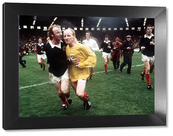 Billy Bremner with Jimmy Johnstone after the Scotland England international match at