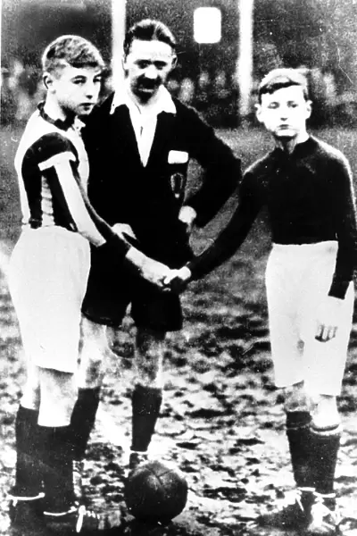 Legendary English footballer Stanley Matthews as a young boy (left) Circa 1928