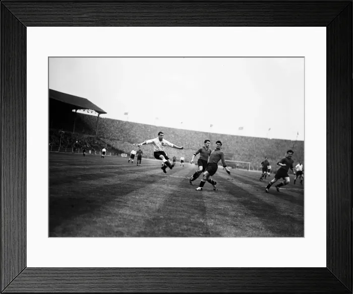 Framed Print : England footballer Nat Lofthouse rockets his first goal past Belgium defenders Carre