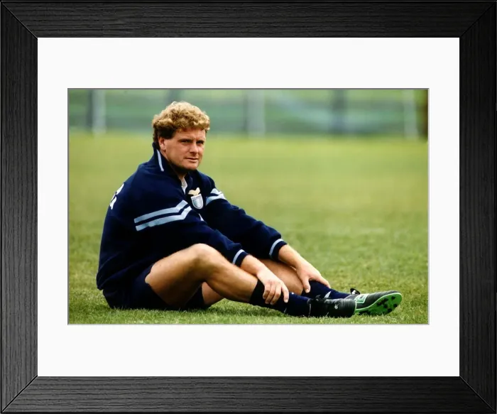 Framed Print : Paul Gascoigne stretches during a training session in Lazio Italy July 1993 Framed Print : Paul Gascoigne stretches during a training session in Lazio Italy July 1993