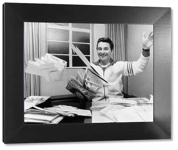 Brian Clough new manager at Brighton with a mountain of mail he received at the club