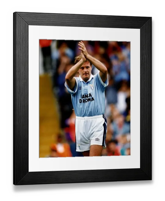 Framed Print : Paul Gascoigne of Italian club Lazio acknowledges the applause of the fans aduring
