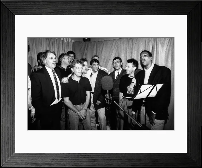 Framed Print : The England football team making their song for the European Championships held in West Framed Print : The England football team making their song for the European Championships held in West