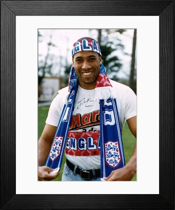 Framed Print : John Barnes in England scarf before the World Cup qualifying match against Turkey in Framed Print : John Barnes in England scarf before the World Cup qualifying match against Turkey in