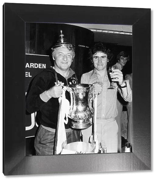 Tommy Docherty Football Manager holding FA Cup with the lid on his head