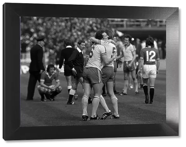 FA Cup Final 1976 Bobby Stokes Peter Osgood hug each other after beating Manchester