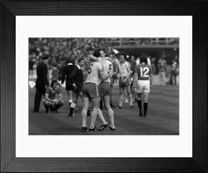 Framed Print : FA Cup Final 1976 Bobby Stokes Peter Osgood hug each other after beating Manchester Framed Print : FA Cup Final 1976 Bobby Stokes Peter Osgood hug each other after beating Manchester