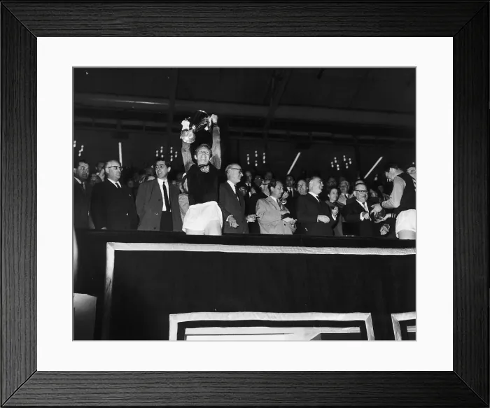 Framed Print : European Cup Winners Cup Final at wembley May 1965 Bobby Moore holding the trophy after Framed Print : European Cup Winners Cup Final at wembley May 1965 Bobby Moore holding the trophy after