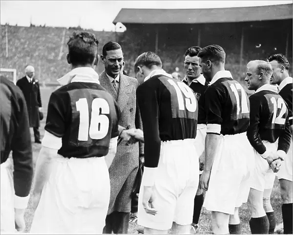 Duke of York shaking hands with the Manchester City Football team before the 1933 FA Cup