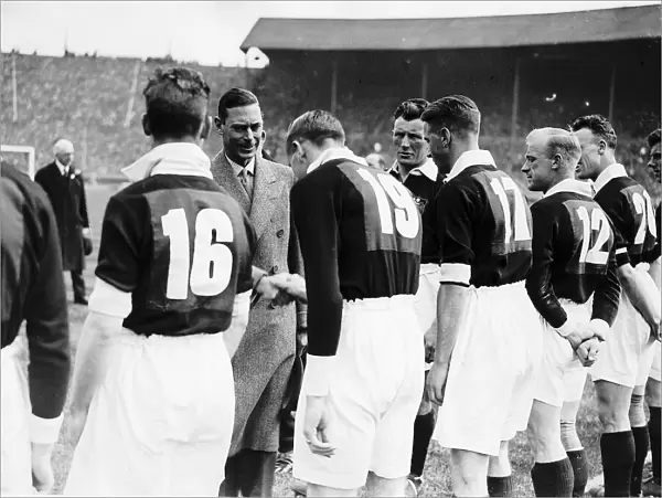 Duke of York shaking hands with the Manchester City Football team before the 1933 FA Cup