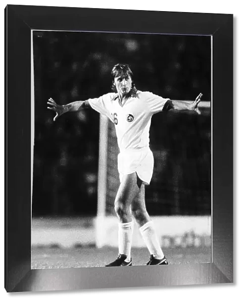 Legendary footballer Johann Cruyff of Holland at Stamford Bridge holding the Line