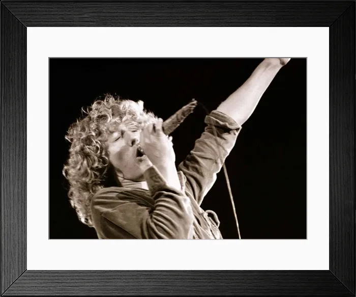 Framed Print : The Who in Concert - May 1976. Roger Daltrey on stage singing at The Valley Framed Print : The Who in Concert - May 1976. Roger Daltrey on stage singing at The Valley