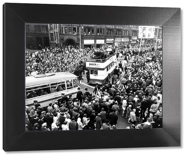Machester United FC May 1968 European Champions in an open topped bus