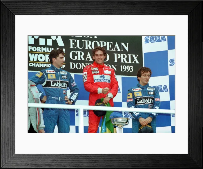 Framed Print : European Grand Prix at Donington 11th April 1993. l-r Damon Hill