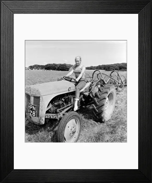 Framed Print : Woman modelling beachwear in a field during harvest Framed Print : Woman modelling beachwear in a field during harvest