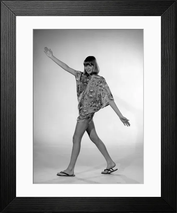 Framed Print : Reveille Beachwear Fashion Shoot Model Judy Weldon seen here in short cullotte
