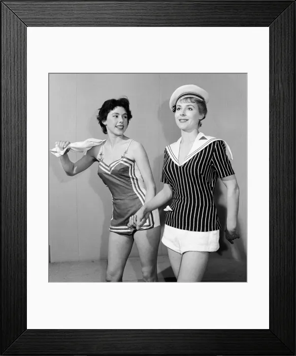 Framed Print : Woman modelling beachwear c. 1960