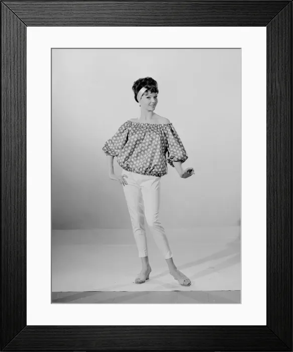 Framed Print : Reveille Model Meriel Weston modelling a spotted blouse May 1961 Framed Print : Reveille Model Meriel Weston modelling a spotted blouse May 1961