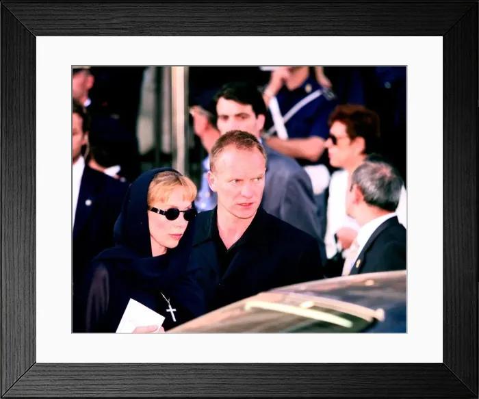 Framed Print : Sting and wife Trudi leave Versace memorial service July 1997 in Milan Italy Framed Print : Sting and wife Trudi leave Versace memorial service July 1997 in Milan Italy
