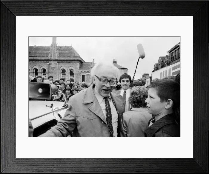 Framed Print : Labour leader Michael Foot on the election tour in Lancashire. 22nd May 1983 Framed Print : Labour leader Michael Foot on the election tour in Lancashire. 22nd May 1983