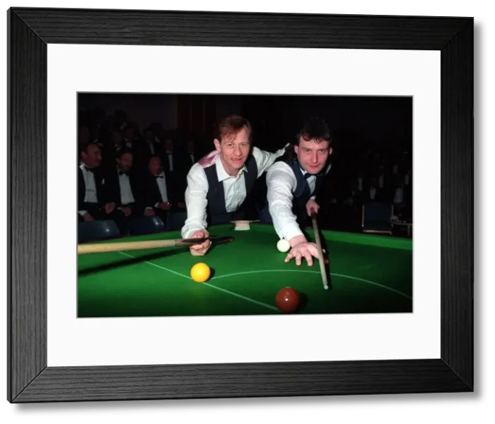 Framed Print : Alex Higgins snooker player (left) March 1990 with fellow professional Jimmy White