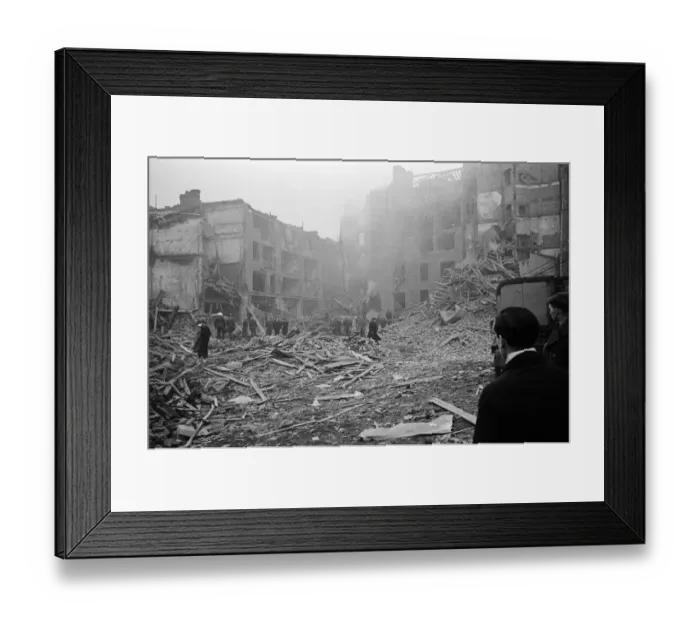 Framed Print : V2 Rocket incident at Middlesex St, Aldgate East. OPS wrecked Norwegian Naval College Framed Print : V2 Rocket incident at Middlesex St, Aldgate East. OPS wrecked Norwegian Naval College
