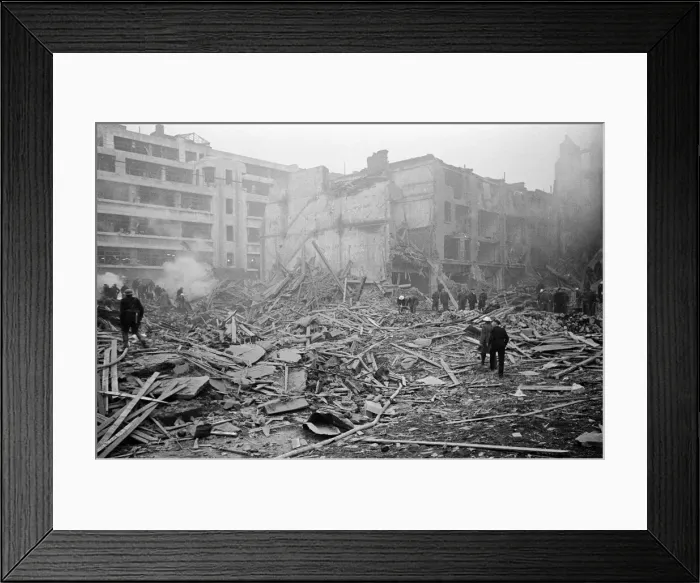 Framed Print : V2 Rocket incident at Middlesex St, Aldgate East. OPS wrecked Norwegian Naval College Framed Print : V2 Rocket incident at Middlesex St, Aldgate East. OPS wrecked Norwegian Naval College