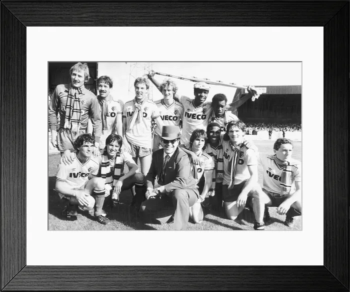 Framed Print : Elton John superstar and Watford FC pose after their match against Liverpool Framed Print : Elton John superstar and Watford FC pose after their match against Liverpool