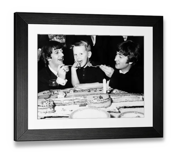 Framed Print : Roy Orbison s, son Roy Jr. being fed cake by John Lennon and Ringo Starr Framed Print : Roy Orbison s, son Roy Jr. being fed cake by John Lennon and Ringo Starr