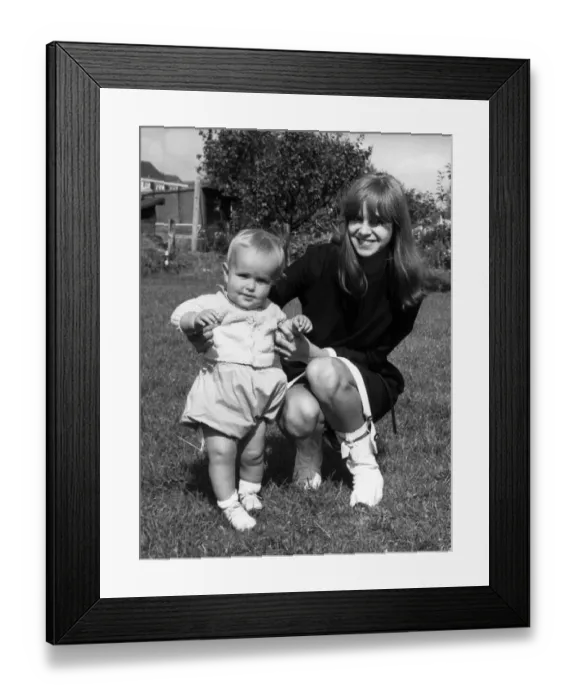 Framed Print : Linda Lawrence with son Julian at their home in Woodley, Berkshire