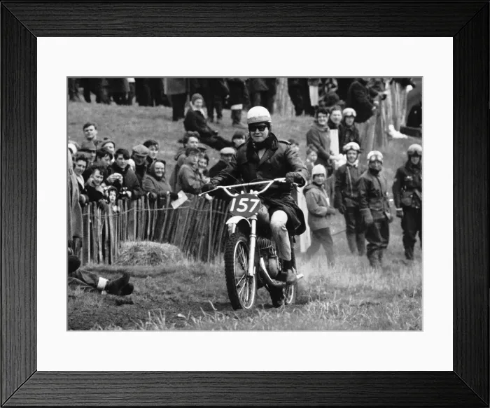 Framed Print : Roy Orbison Singer riding a trials motorbike at a meeting before crashing Framed Print : Roy Orbison Singer riding a trials motorbike at a meeting before crashing