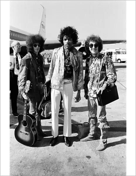 The Jimi Hendrix Experience arriving at Heathrow Airport August 1967 airplane
