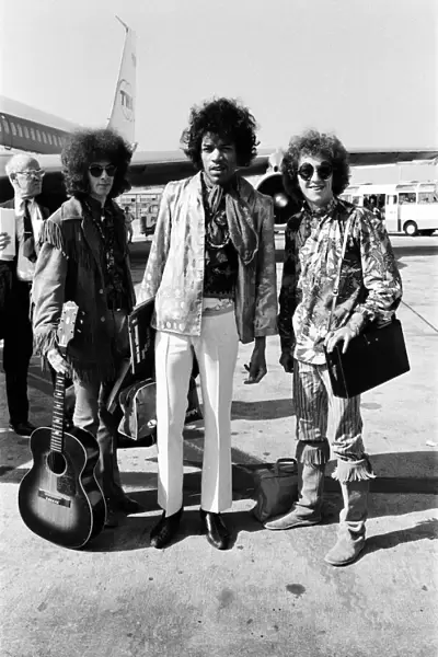 The Jimi Hendrix Experience arriving at Heathrow Airport August 1967 airplane