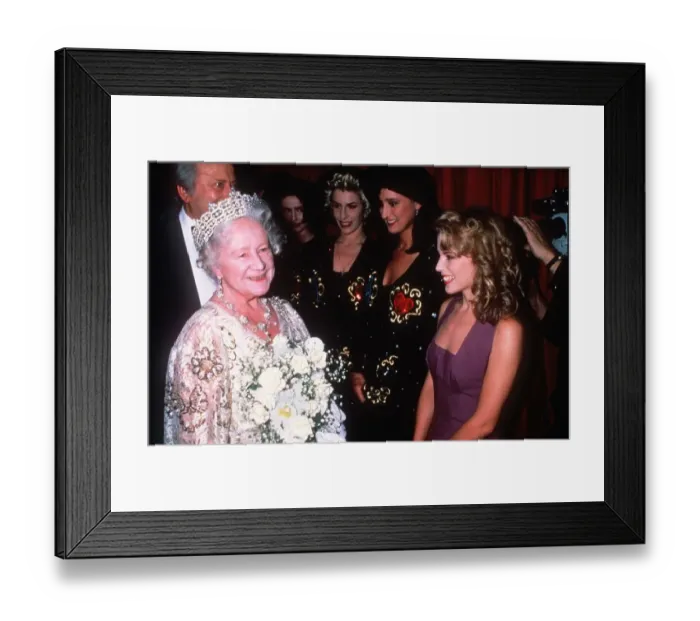 Framed Print : Queen Mother meets Kylie Minogue at Royal Variety Show Framed Print : Queen Mother meets Kylie Minogue at Royal Variety Show
