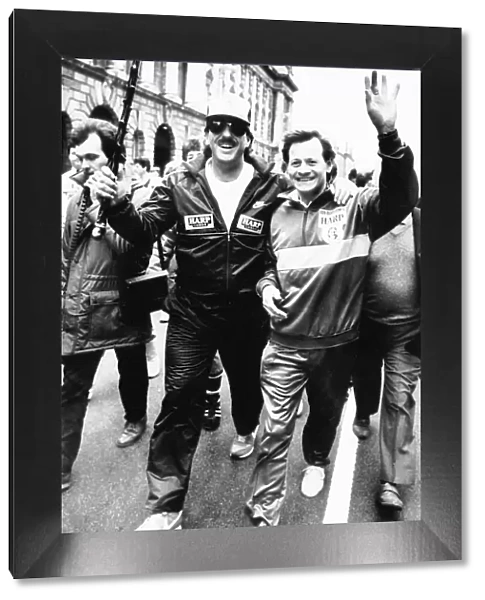 Alex Higgins with Ian Botham as his walk gets under way 1st April 1987 through