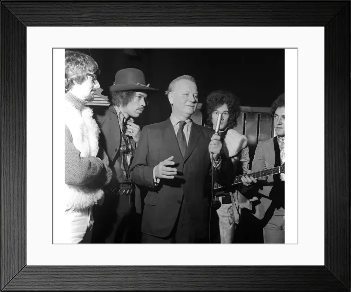 Framed Print : Godfrey Winn December 1967, singing makes singing debut on television, with Jimi Hendrix