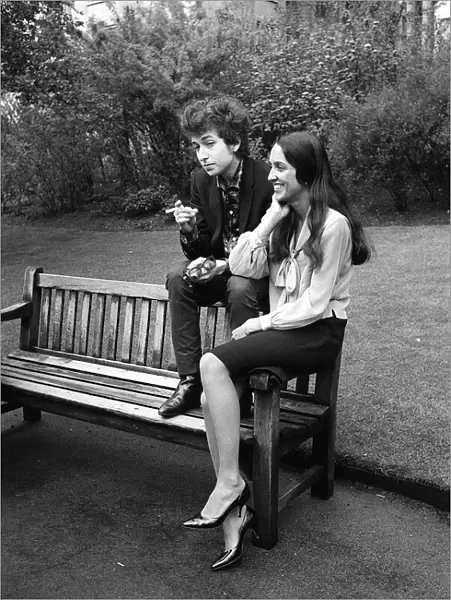 Bob Dylan and Joan Baez park bench Savoy Gardens April 1965 on the Thames
