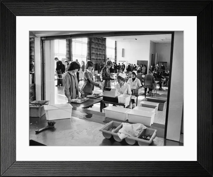 Framed Print : Pupils queing and paying for their school lunches Framed Print : Pupils queing and paying for their school lunches
