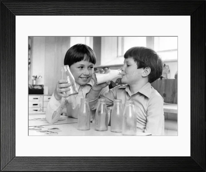 Framed Print : The milky bar kids - Its your round old boy, Ian and Martyn enjoy their daily milk