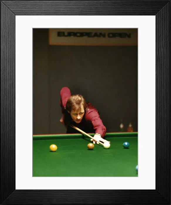 Framed Print : Alex Higgins snooker player alias Hurricane Higgins taking shot
