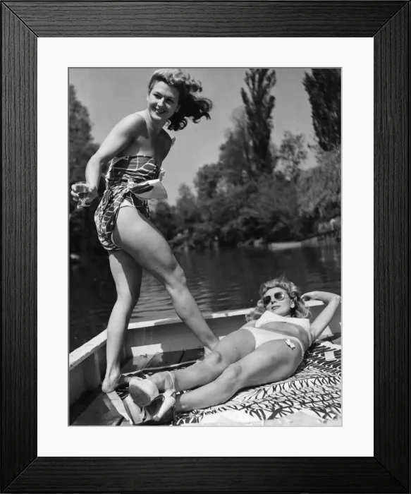 Framed Print : Two women enjoying the sun whilst cruising up the River Thames July 1948