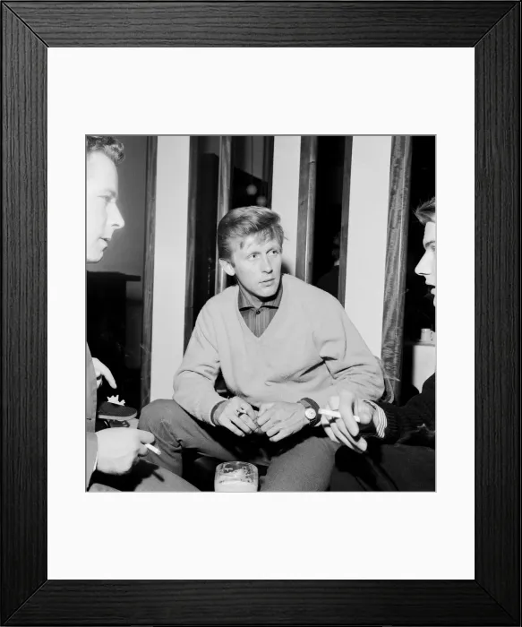Framed Print : Pop singer Johnny Leyton enjoys a drink and a cigarette with friends