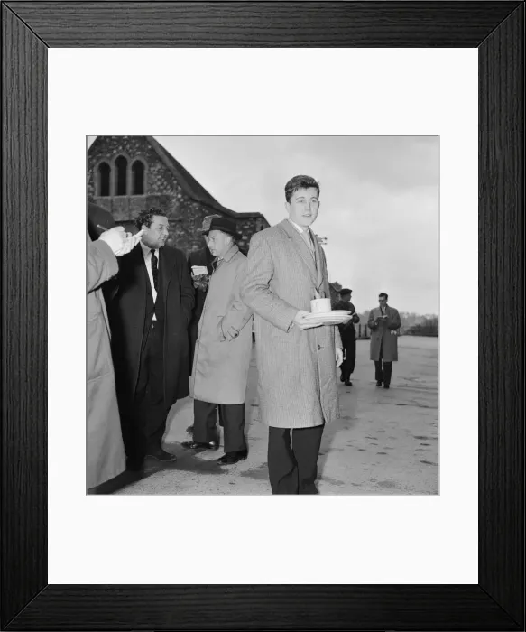 Framed Print : British pop singer Terry Dene at Winchester Barracks as he starts his two year service Framed Print : British pop singer Terry Dene at Winchester Barracks as he starts his two year service