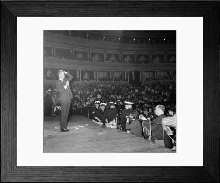 Framed Print : British pop singer Mike Sarne performing on stage at the Pop Prom at the Royal Albert Framed Print : British pop singer Mike Sarne performing on stage at the Pop Prom at the Royal Albert
