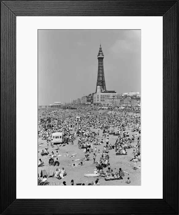 Framed Print : Crowds pack the Central beach at Blackpool on a hot summers day Framed Print : Crowds pack the Central beach at Blackpool on a hot summers day