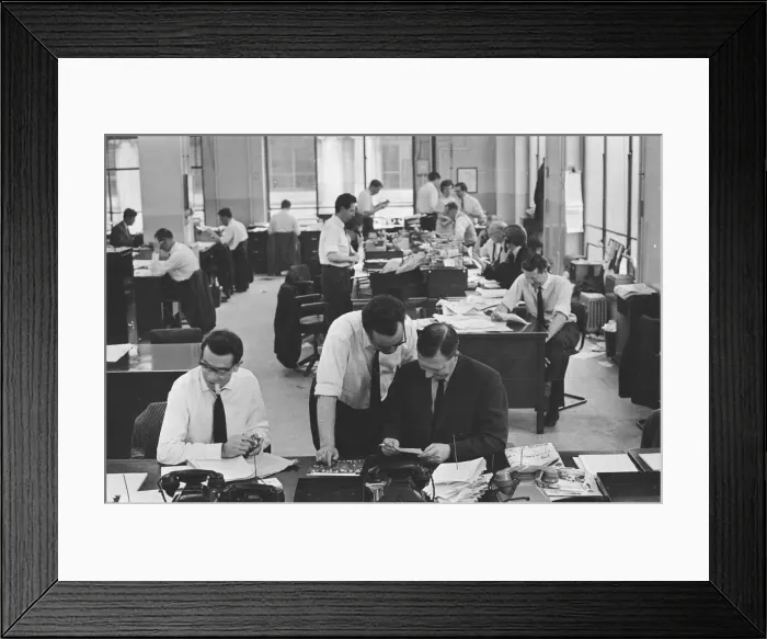 Framed Print : Busy scenes on the Daily Herald news desk, 1964
